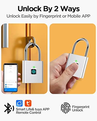 AICase Bluetooth Padlock - Fingerprint Lock, Smart Keyless Biometric Lock for Luggage, Suitcase, Backpack, Bike, School & Gym Lockers — view 2
