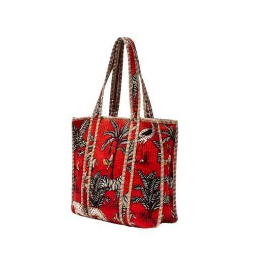Quilted Cotton Tote Bag for Women | Handmade Jungle Animal Print Shoulder Bag | Lightweight Reusable Cloth Tote with Long Handles for Shopping, Travel & Daily Use