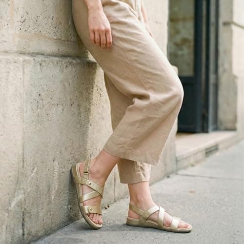 Rihero Women's Comfortable Orthopedic Arch Support Sandals Summer Casual Open Toe Walking Flat Sandals with Adjustable Strap, Gold, 6 UK — view 3