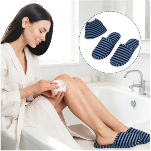 EQLEF Outdoor Travel Foldable Portable Non-Disposable Slipper, Medium, Blue Stripes — view 3