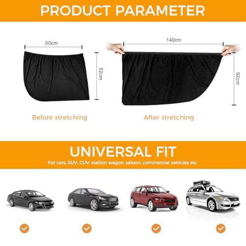 Car Window Shades for Baby (2 Pack) - Premium Stretchable & Breathable Car Sun Shade for Baby,Ultimate UV & Anti-Glare Protection Car Blinds for Children,Pets & Adults - Universal Fit for 98% Vehicles — view 2