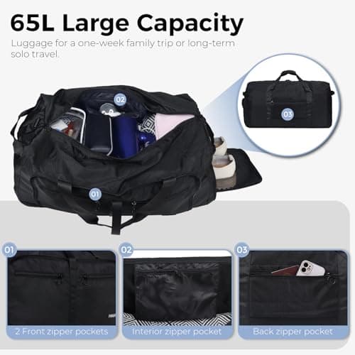 Fmeida 65L Foldable Travel Duffle Bag Waterproof Holdall Luggage Bags — view 3
