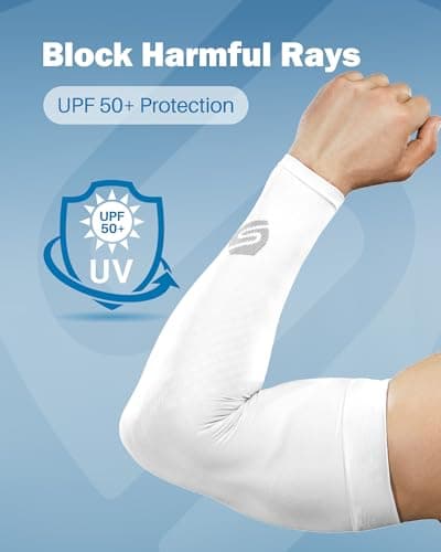 SHINYMOD Compression Sleeves Arm Warmers UV Sun Protection Men Women Cooling Sleeves to Cover Arms for Cycling, Driving, Golf, Hiking (2 Pairs: White, Orange) — view 2