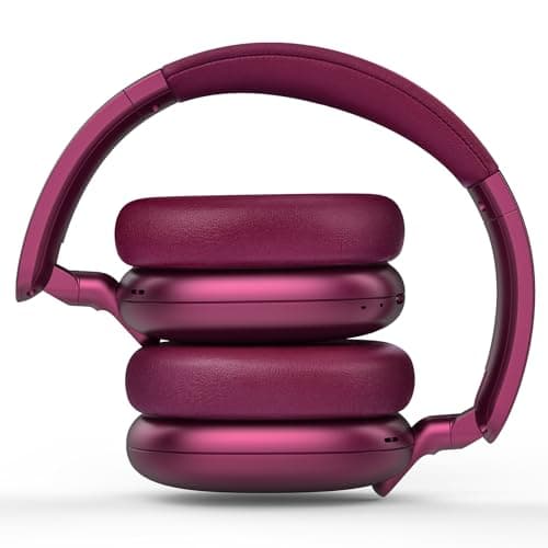 RORSOU C6 Active Noise Cancelling Headphones, Wireless Over Ear Bluetooth Headphones, 60H Playtime, Lightweight Folding Deep Bass Comfort Fit Ear Cups Headset with Mic for iPad/Travel/PC/Home Red — view 3