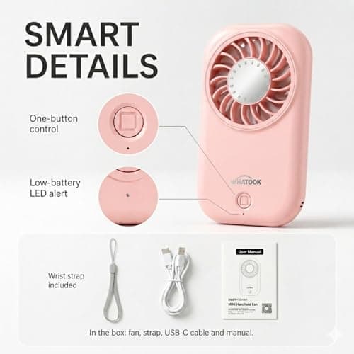 WHATOOK Mini Handheld Fan: 0.59in Ultra-Slim & 0.12lbs Light Pocket Fan,11000 RPM Turbo Power,5 Speeds,USB-C Rechargeable Portable Small Personal Fan for Travel Essentials,Outdoor,Women Makeup & Lash — view 5