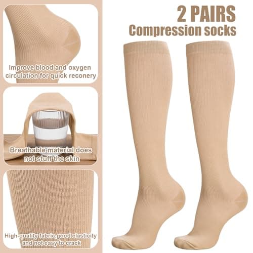Firtink 2 Pair Compression Socks for Women 20-30 mmHg Knee High Flight Sock — view 3