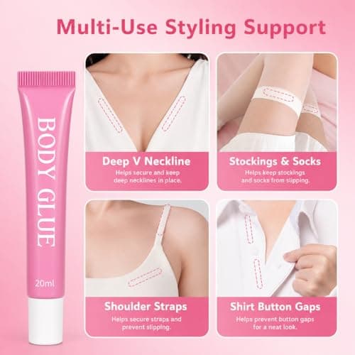 Body Glue - Clear Invisible Body Glue for Clothes & Compression Stockings- Invisible Clothing Adhesive for Straps, Low Collars, Dresses, Dancewear, Parties, Travel & Events — view 4