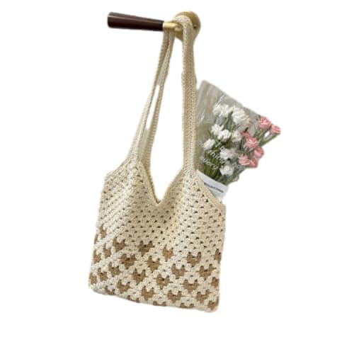 Large Beach Tote Bag for Women Crochet Knit Beach Bag with Open Top Lightweight & Durable Boho Beach Minimalist Holiday Off-White Large Capacity Tote Bag for Beach Swimming Pool Travel Holiday