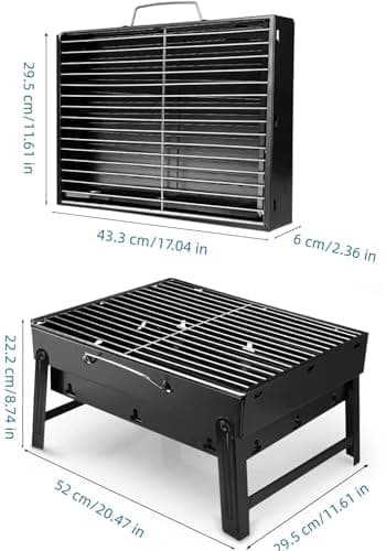 Uten Barbecue Grill Portable, Charcoal Barbecues, Stainless Steel BBQ, Desk Tabletop Outdoor Barbecue Grill, Charcoal BBQ Pit Grill for Picnic Garden Camping Travel (20.47''x11.61''x8.74'') — view 3