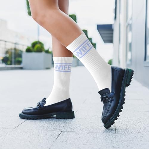 Mikovivi Wifey Socks for Women, Soft Cotton Newlywed Socks with Blue Text Bridal Wedding Gifts Honeymoon Essentials for Wives Birthday Anniversary Engagement — view 2