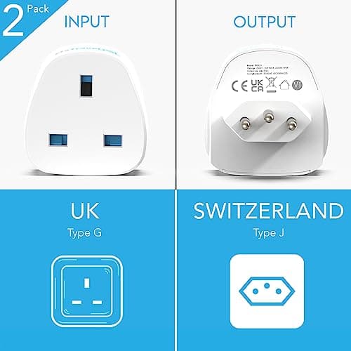 MyTravelPal UK to Switzerland Plug Adapter | UK Safety Standards | Type J — view 2