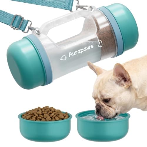 Aurapaws Dog Water Bottle Portable 20.3oz with Food Container & 2 Bowls