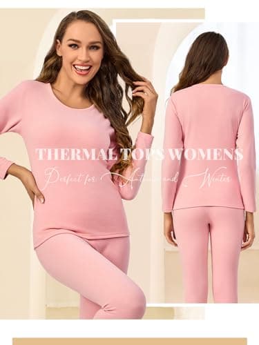 Monbessi Thermal Tops Womens Long Sleeve Thermal Underwear Scoop Neck Base Layers Clothes – Perfect for Autumn and Winter (M, Pink) — view 2