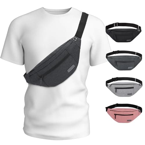 MAXTOP Large Bumbag Waist Fanny Pack Running Belt for Men Women Unisex Bum Bag with Headphone Jack and 4-Zipper Pockets Adjustable Belt for Travel Running Jogging Workout Hiking Gifts Dark Grey