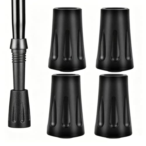 4 Pack Trekking Pole Rubber Tips, 11mm Universal Walking Stick Replacement Caps, Non Slip Reinforced Ferrules for Hiking Poles, Walking Poles, Canes and Trail Trekking