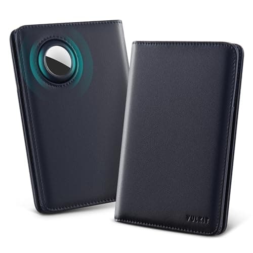 VULKIT Passport Holder Travel Wallet with AirTag Holder, RFID Blocking Leather Travel Document Orangizer with Passport Slot, Business & Credit Card Slots, Boarding Pass Pocket