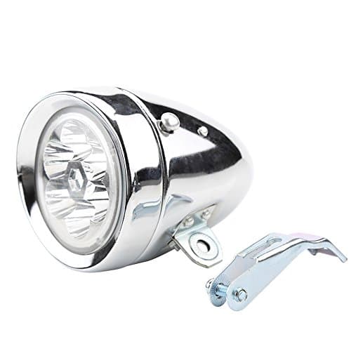 Bike Vintage Headlight, 6 LED Bike Front Light Retro Bicycle Headlight With Bracket Silver
