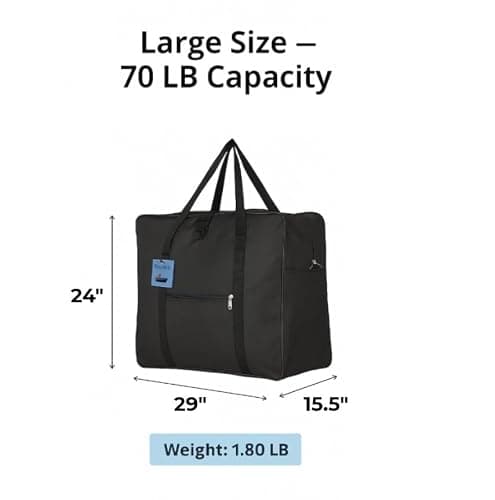 Extra Large Foldable Duffel Bag for Travel – Heavy-Duty Cargo Bag with Zippers & Reinforced Handles, TSA Approved, Water-Resistant, Security Strap, Black, 91.5 cm, Heavy-Duty Cargo Duffel — view 2