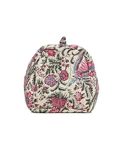 Cotton Hand Block Floral Print Toiletry Bag for Women Make Up Cosmetic Bag Jewelry Organizer Kit Storage Bag Case Travel Accessories Essentials Toiletries Purse Open Pouch, Multi (9.25"x 6.88"x 4.5") — view 3