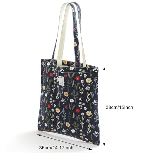 SEPWIK Canvas Tote Bag for Women, Reusable Cloth Cotton Bags for School Shopping Beach Grocery Shopper Handbags Scandihome Series - Navy Blue — view 3
