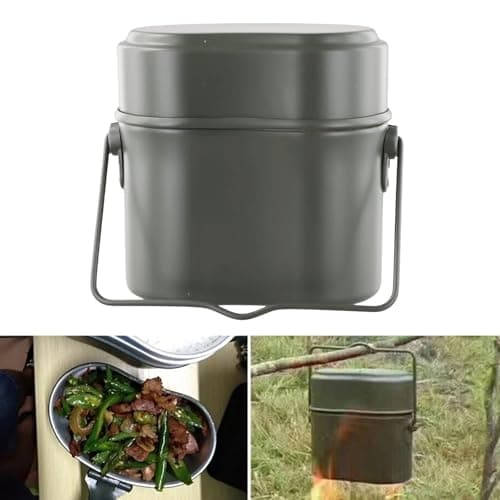 Lightweight Camping Mess Kit Aluminium Cookware Set for Hiking Backpacking - Portable Outdoor Cooking Gear Windproof Green 19.5cm — view 3