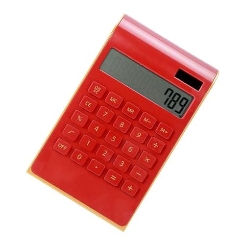 SUNGOOYUE 10 Digits Jumbo Calculator, Portable LCD Desk Calculator, Plastic Dual Power Solar and Battery, Large Display Large Buttons Tilted Screen for Home Office Students (Red) — view 5