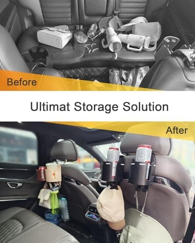 TRIZEPSSEIL 3.7" Headrest Cup Holder for Back Seat with Large Capacity (2PCS), Multifunctional Seat Back Organizer with Headrest Hooks for Car Travel Accessories, 3 in 1 Car Back Seat Cup Holder — view 2