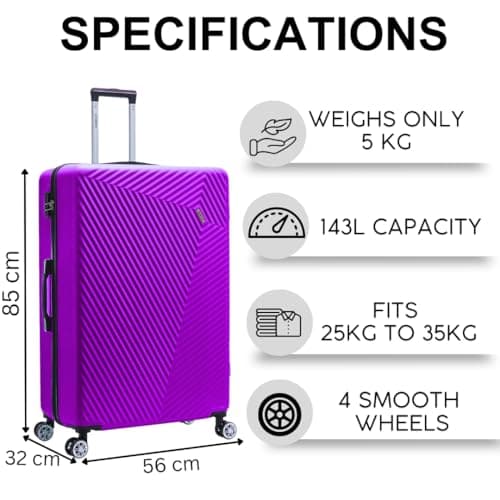 FLYMAX 32" Extra Large Suitcase 4 Wheel Lightweight Suitcases Luggage Hard Shell ABS Travel Case Hold Check in Fits 23kg - 35kg + 3 Digit Lock + 1 Year Warranty 125 Litre Capacity — view 2
