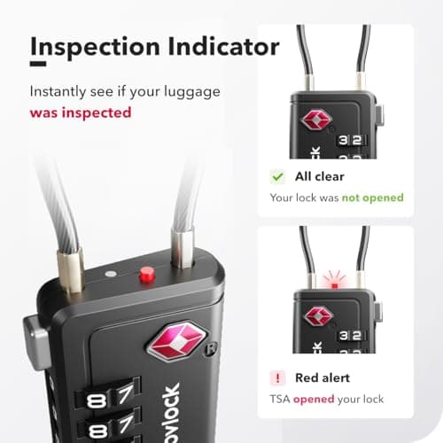 TSA Luggage Locks with Alert Indicator – 4-Digit Travel Padlocks with Flexible Cables for Suitcases, Backpacks & More – Suitcase Locks, 4-Pack, Black — view 5