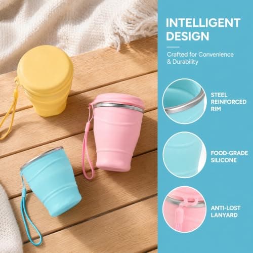 Qukkubiv 3Pcs Collapsible Travel Cup, 260ml Silicone Foldable Camping Cups — view 5
