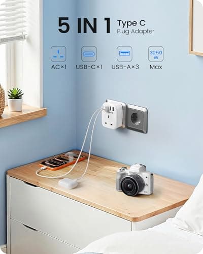 LENCENT UK to European Plug Adapter, EU Travel Adapter with 3 USB-A,1 USB-C — view 3