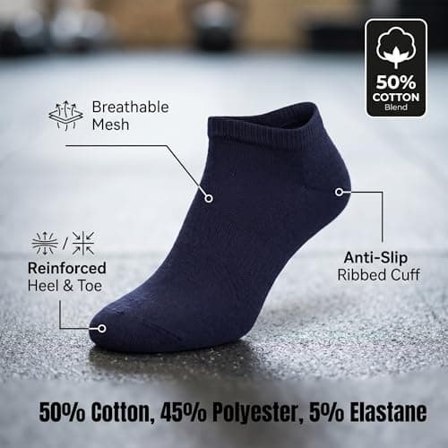 FUN FABLES 7 Pairs Men’s Cotton Trainer Socks | Low Cut Ankle Sports Socks UK 6–11 | Breathable Everyday Athletic Wear for Running, Walking, Gym & Casual Shoes (7 Pairs Black) — view 5