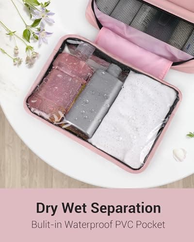 Maliton Hanging Toiletry Bag, Large Wash Bag for Women, Foldable Travel Toiletry Bag with 4 Compartments, Travel Essentials for Business Trip, Vacation and for Shower Bag, Light Pink — view 4