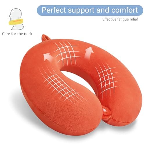 Gosider Orange Travel Pillow Neck Pillows for Travel Comfortable Memory Foam Pillows Neck and Head Support U Shape Portable Travel Neck Pillow Suitable for Airplane, Trains, Car Travelings — view 4