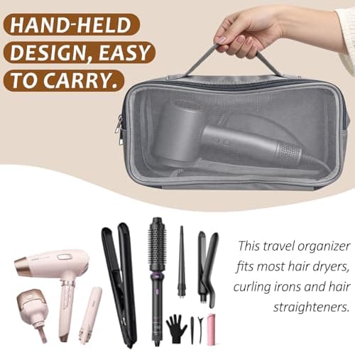 KASESSS Portable Breathable Mesh Hair Dryer Bag, Travel Storage Bags Fits Most Hairdryers, Curling Irons, Straightener, Water-Resistant Hair Tools Travel Bag, Hairdryer Case Protection Organizer — view 3