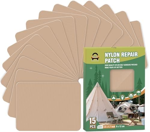 15 Pieces 9 x 12 cm Nylon Repair Patches Nylon Fabric Patch Self-Adhesive Tent Repair Tape Waterproof Lightweight Repair Patches Repair Patch Kit for Clothing Down Jacket Bag (Khaki)