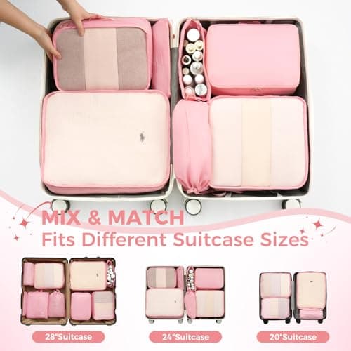 BAGAIL 8-Piece Packing Cubes Set, Travel Organizers with Breathable Mesh & Shoe Bag, Lightweight Nylon Packing Organisers for Luggage Suitcase, 9 Colors - Pink — view 6