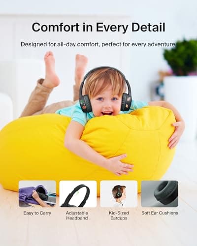 Belkin SoundForm Mini Kids Wired Headphones with USB-C to 3.5mm Dongle, Built-in Mic & Fun Stickers, 85dB Max Volume – for Online Learning, Travel, Compatible with iPhone, iPad, Galaxy, etc - Black — view 6