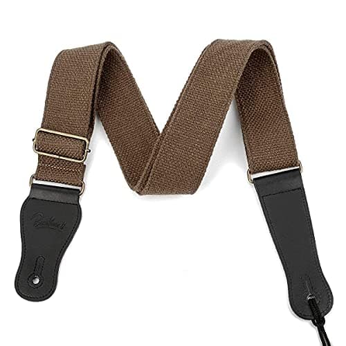 BestSounds Guitar Strap 100% Soft Cotton Genuine Leather Ends Strap for Acoustic Guitar, Electric Guitar, Bass & Mandolins (Coffee) — view 5