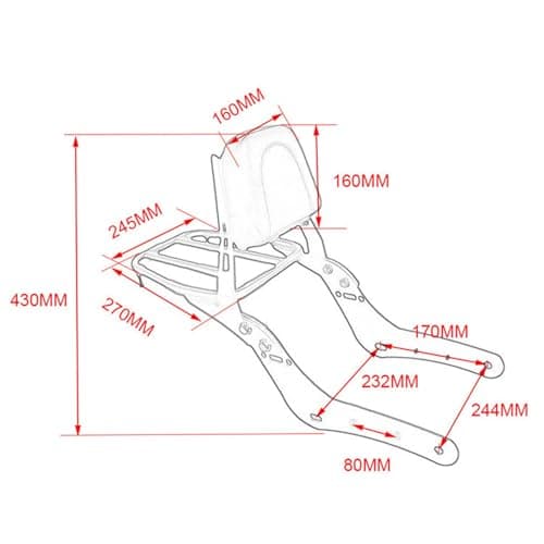 Motorcycle Backrest Sissy Bar with Rear Luggage Rack Compatible with Kawasaki Vulcan S 650 VN650 Top Box Holder Support Bracket Metal Extended Seat Shelf Cargo Carrier Rear Passenger Backrest — view 5