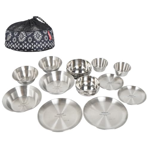 CHSEEO 12 PCS Stainless Steel Camping Plates and Bowls Set, Camping Mess Kits, Tableware Set with Bowls, Plates & Portable Carry Bag, Lightweight Package Perfect for Camping, Hiking, Picnic and Travel — view 3