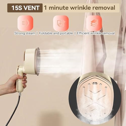 Unbbty Clothes Steamer, 2-IN-1 Travel Steamer for Clothes, Powerful steamer clothing for Travel, 1100W, Fast Heat-up, 3 Steam Levels Output, Handheld Steamer for Clothes (Light Yellow) — view 2