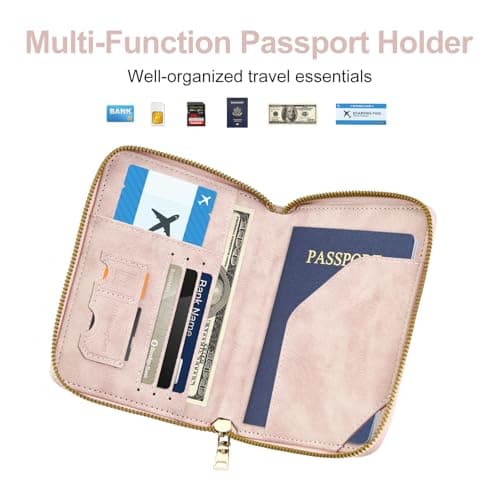 ILIYAH RFID Anti-Theft Passport Wallet Holder - Waterproof PU Leather Family Travel Document Organizer with Safe Zipper (Pink) — view 2