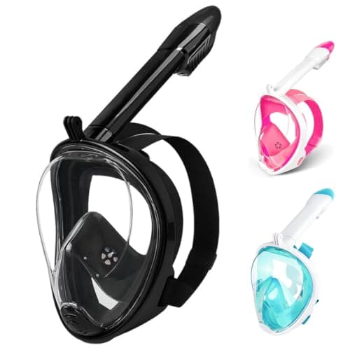 Snorkel Mask Full Face,180°view Snorkeling Gear with Panoramic Design-Compatible Sports Camera, Anti-fog, Anti-leak Technology for a Safe Adults and Kids Snorkeling Experience (Black, L-XL)