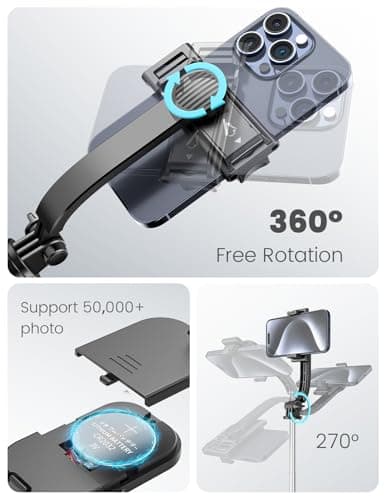 Selfie Stick with Light [Detachable Phone Holder], 41.7" Extendable Phone Tripod with Remote, 360° Rotatable Tripod Stand For iPhone, Samsung, and Android Smartphones (selfie stick with light) — view 6