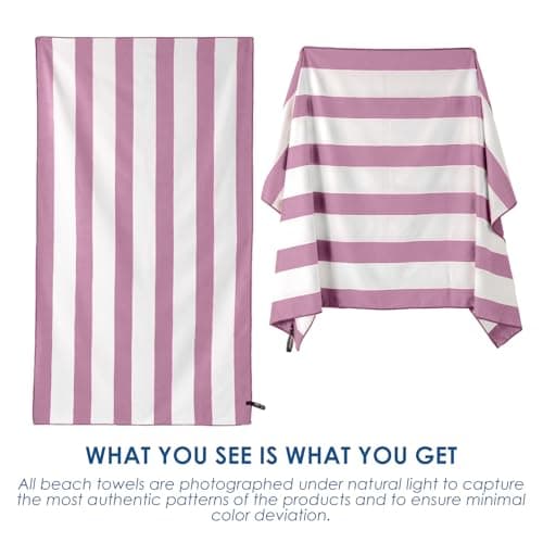 Muztaga Microfibre Beach Towel - Sand Free, Quick Dry, Large 160 x 90 cm Striped Pool Towels for Adults & Kids, Lightweight Compact Travel Towel with Bag for Holiday & Gym (Pink) — view 5