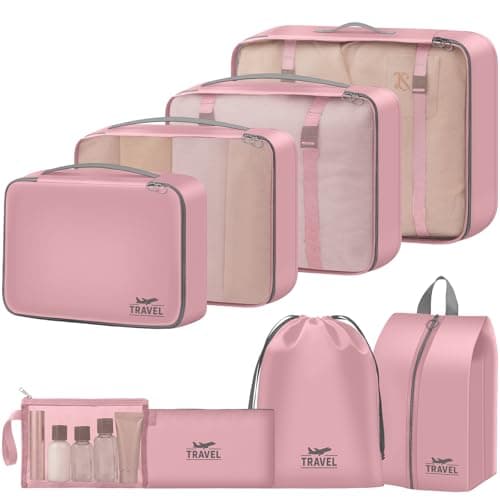 MOFELON 8PCS Packing Cubes for Suitcase, Travel Luggage Organisers for Backpack, Waterproof Suitcase Organiser Bags, Travel Essentials Accessories - pink