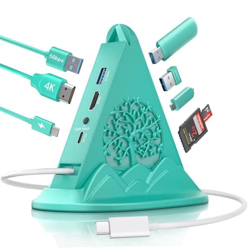 JoyReken USB C Hub, 8-IN-1 USB C Multiport Adapter with 4K@30Hz HDMI, 100W Power Charging, 5Gbps Type C, 3 USB-A 3.0, SD/TF Slots& RGB Lighting, Green Type C Hub for Macbook, iPhone17, iPad, XPS(Tree)