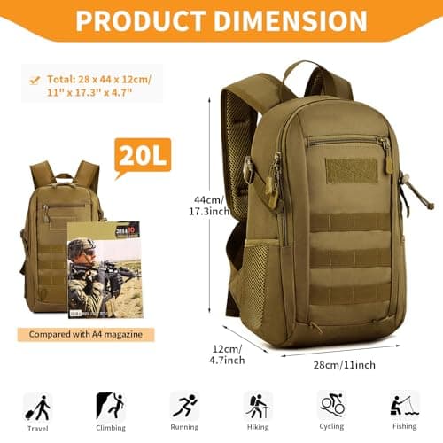 HUNTVP Small Backpack 10L 20L 30L, Tactical Military Molle Backpack Mini Rucksack, School Bag, Daypack Rucksacks for Men Women Boys Girls College, Travelling, Cycling, Hiking, Gym, Running, Outdoors — view 2