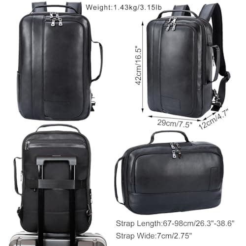 TIDING Genuine Expandable Leather Backpack for Men 15.6" Laptop — view 3